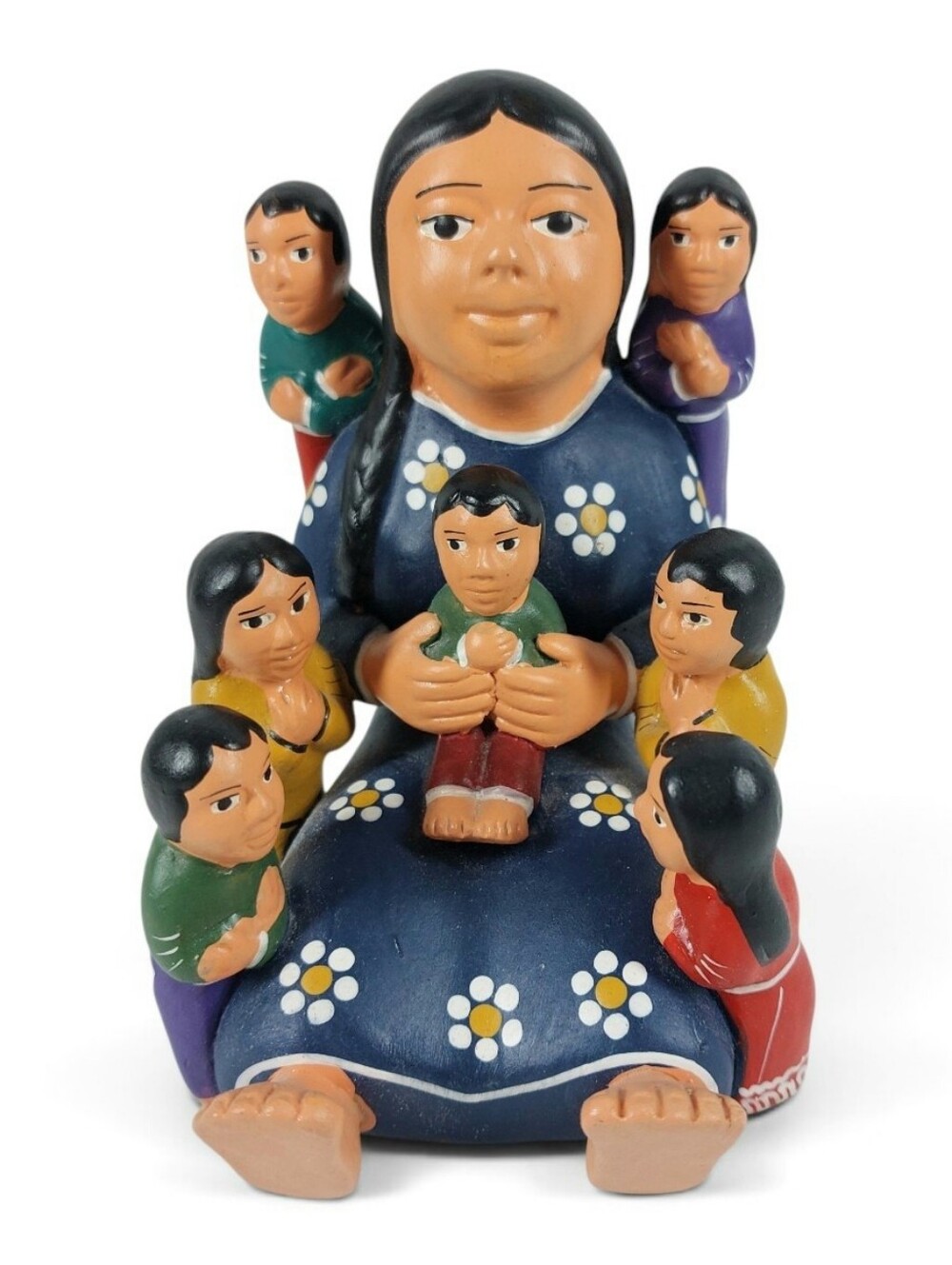 Story Teller Peru Figurine Mother With 7 Children Folk Art 4.5" Tall Handmade